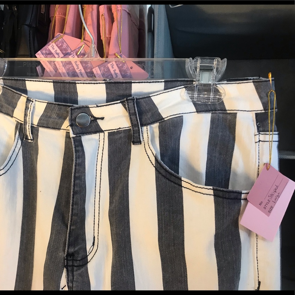 Striped Fringe Bell Bottom Jeans - Picture 9 of 9